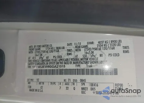 2013 Ford E-250 Commercial из США, поврежденный, VIN 1FTNE2EW6DDA21515